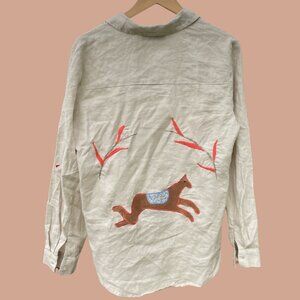 Size 38 Upcycled Linen Horse Shirt